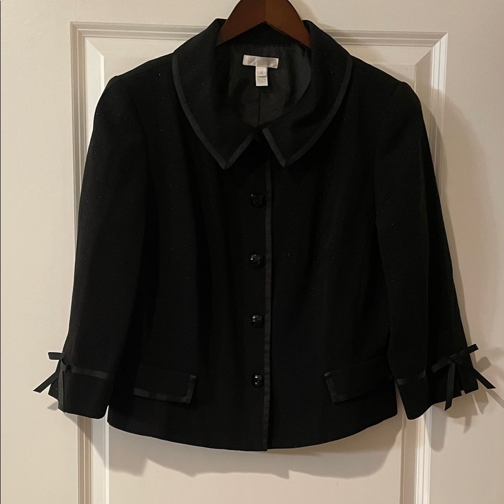 London Times Black Ribbon-Cuff Blazer